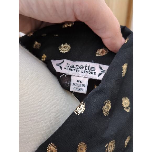 Nanette Lepore Women's Blouse Top Size XL Very Black & Gold NWT Metallic - Picture 5 of 8